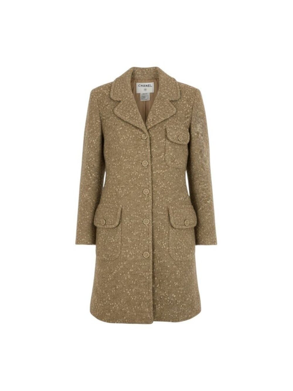 Chanel 01A CC Clear Buttons Tweed Coat Vintage CC Beige